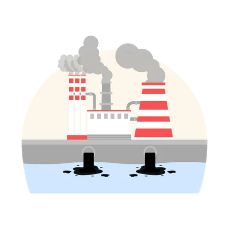 Factory polluting water with toxins  Illustration