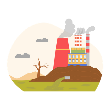 Factory release waste in water  Illustration