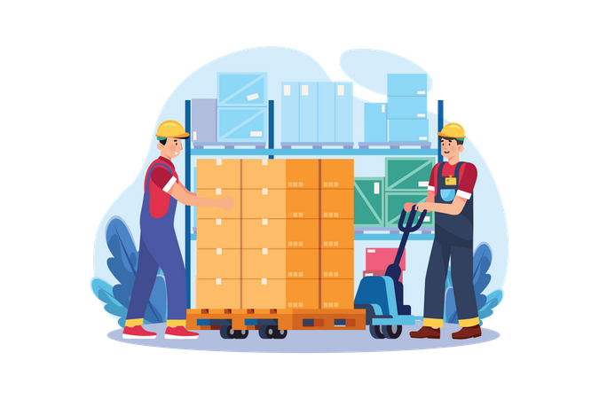 Factory Worker Driving The Vehicle In Warehouse  Illustration