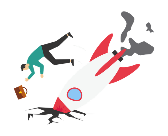 Fail rocket new business unexpected entrepreneur bankruptcy  Illustration