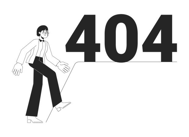 Falta de apoyo en el lugar de trabajo mensaje flash de error 404 en blanco y negro  Ilustración