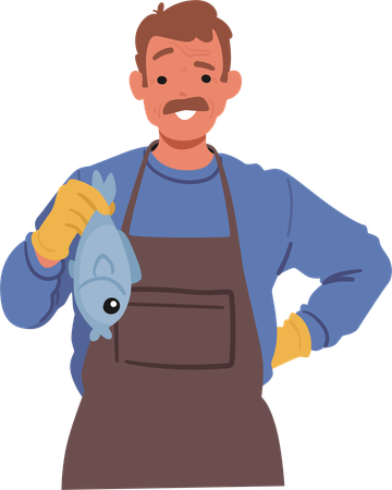 Famer holds raw fish  Illustration