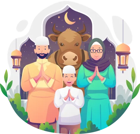 Família muçulmana celebra eid al adha  Ilustração