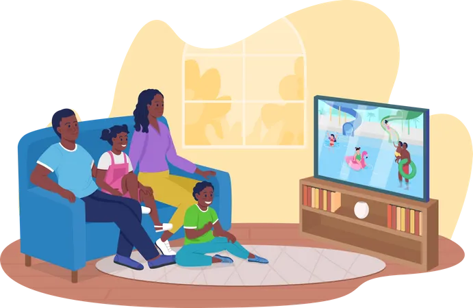 Familia viendo televisión juntos  Ilustración