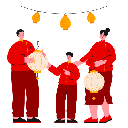 Family celebrating Chinese New Year  Illustration