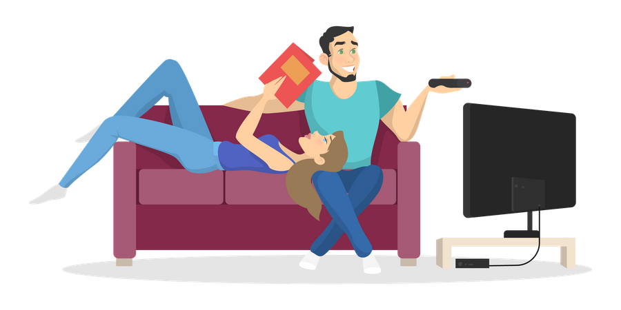 Family couple sitting at home on couch  Illustration