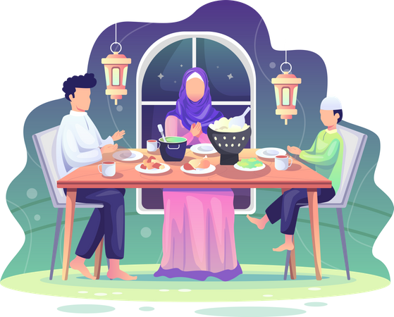 Family doing Ramazan dinner together  Illustration