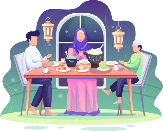 Family doing Ramazan dinner together  Illustration