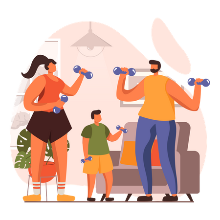 Family doing weightlifting  Illustration