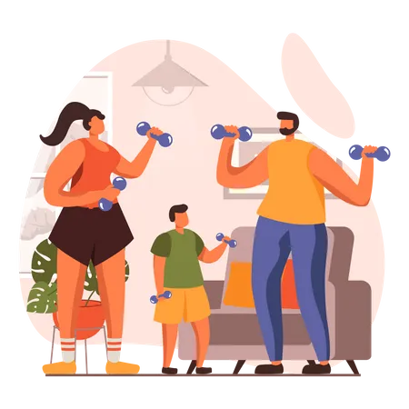 Family doing weightlifting  Illustration