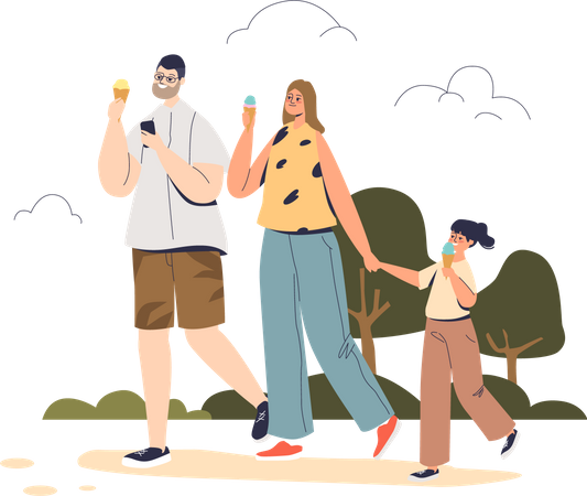 Family eating ice cream in park  Illustration