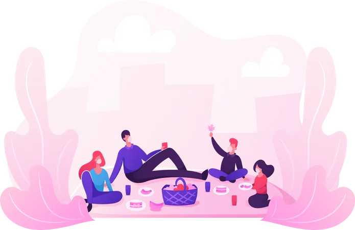 Family Picnic Outdoors during Covid19 Pandemic  Illustration