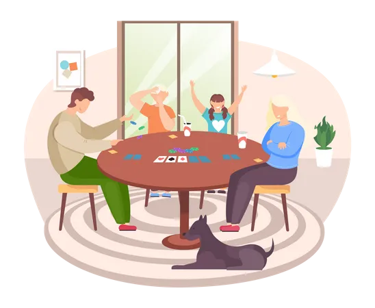 Family playing board game with cards  イラスト