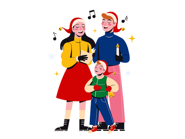 Family singing Christmas song together  イラスト