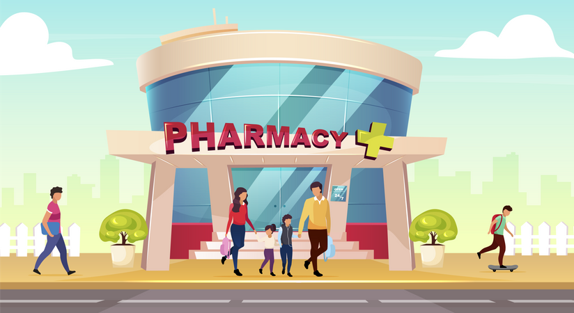 Family visiting pharmacy store  Illustration