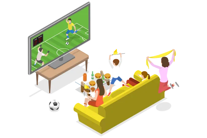 Family Watch Football Game on TV  イラスト