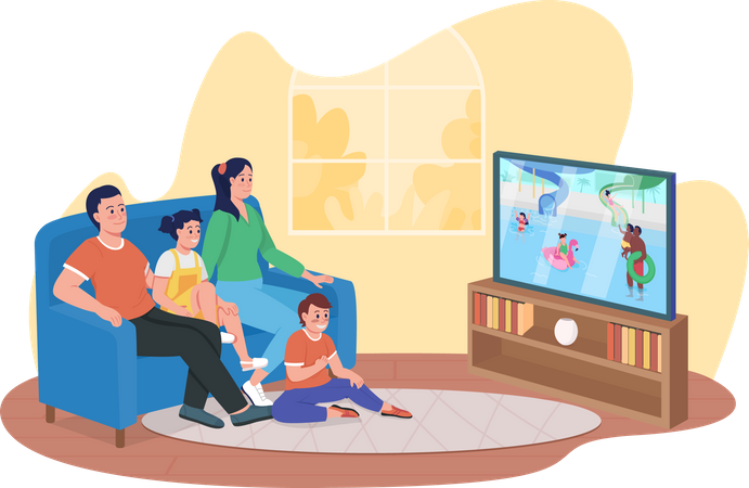 Family watching entertainment show together  Illustration