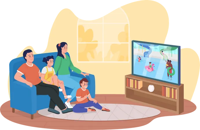 Family watching entertainment show together  Illustration