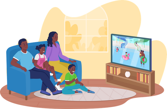 Family watching television together  Illustration