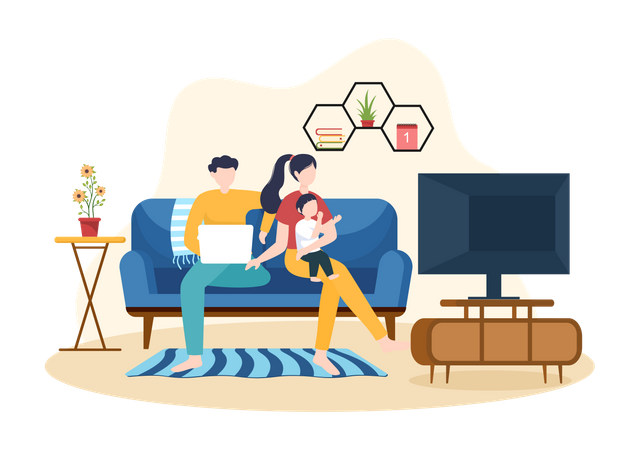 Family watching tv  Illustration