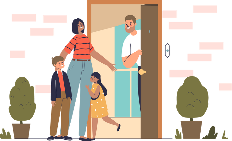 Family welcome mother at home  Illustration