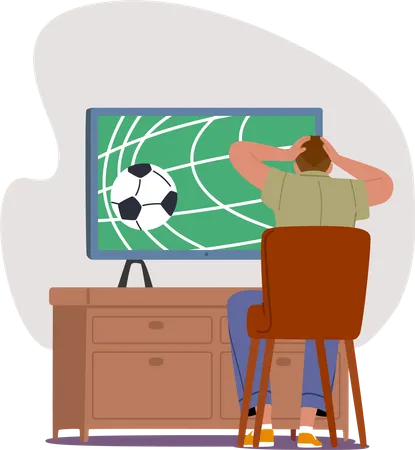 Fan watching football match on tv  Illustration