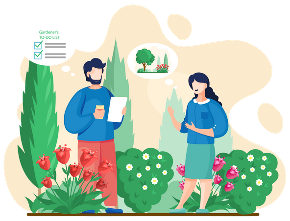 Farmer couple making gardening inventory list  Illustration