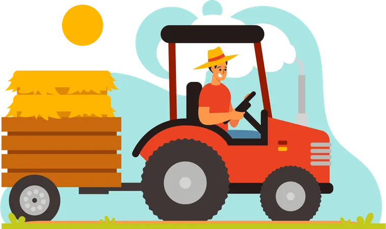 Farmer Driving a Tractor  Illustration