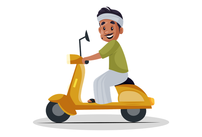 Farmer riding scooter  Illustration