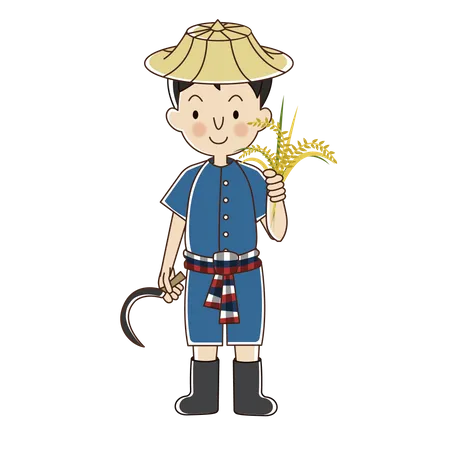 Farmer with rice plant  Illustration