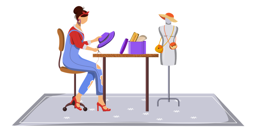 Fashion designer crafting fashion accessories  イラスト