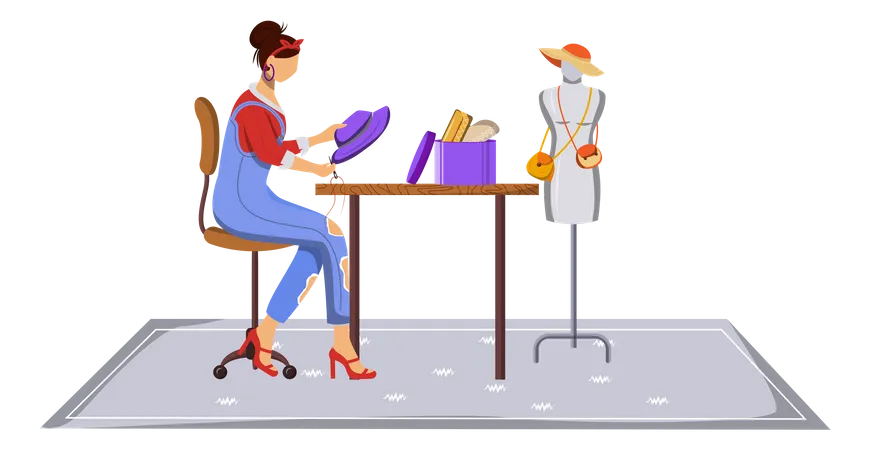 Fashion designer crafting fashion accessories  イラスト