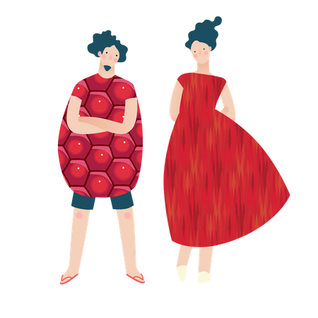 Fashion models wearing fruit dress  일러스트레이션