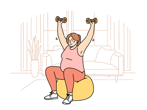 Fat lady is doing weight lifting  Illustration