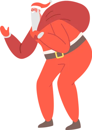 Fat Santa Claus with Gift Bag  Illustration