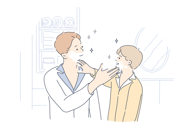 Father And Son Share Shaving Experience  Illustration