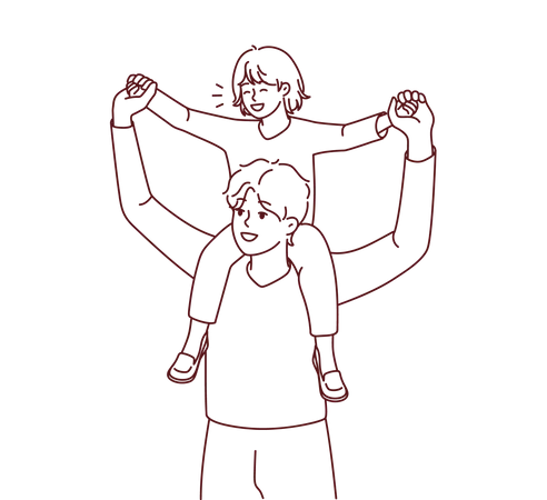 Father carrying daughter on shoulder  Illustration