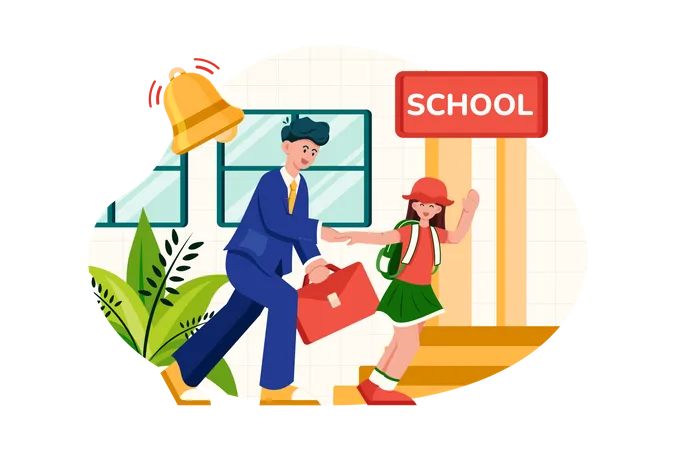 Father dropping off daughter at school  Illustration