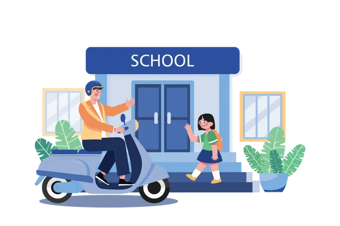 Father dropping off daughter at school  Illustration