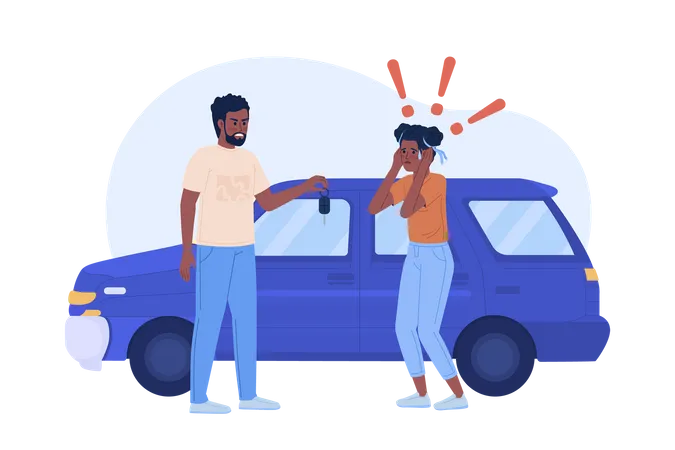 Father forcing teenage daughter to driving car  Illustration