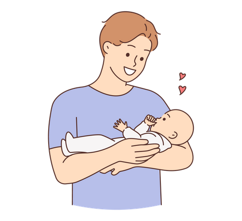 Father holding born baby with love  Illustration