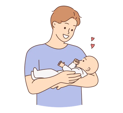 Father holding born baby with love  Illustration