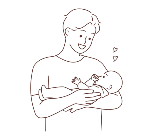 Father holding born baby with love  Illustration