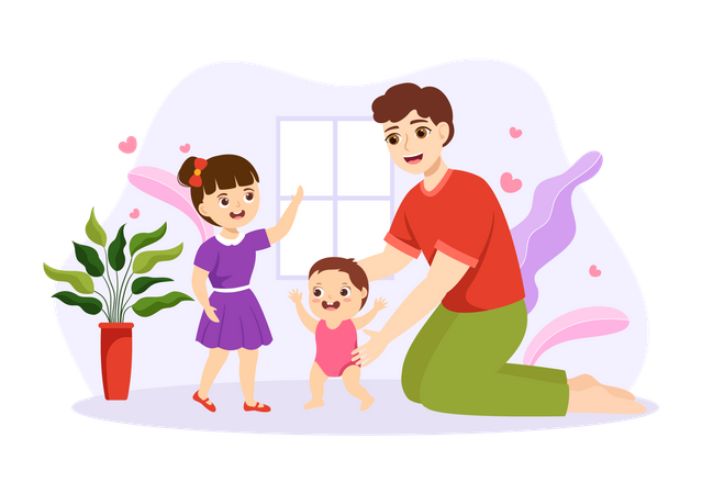 Father holding boy  Illustration