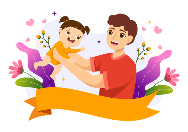 Father holding little baby girl  Illustration