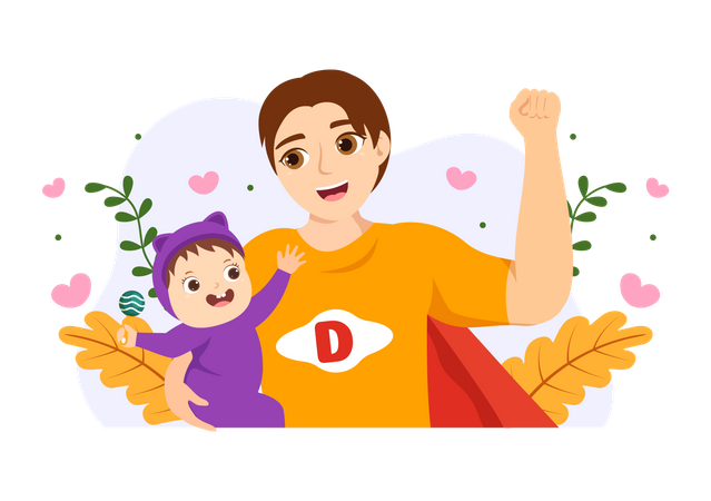 Father holding little baby  Illustration