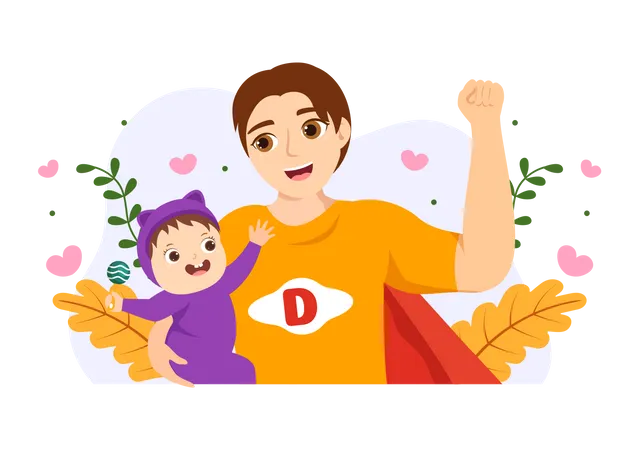 Father holding little baby  Illustration