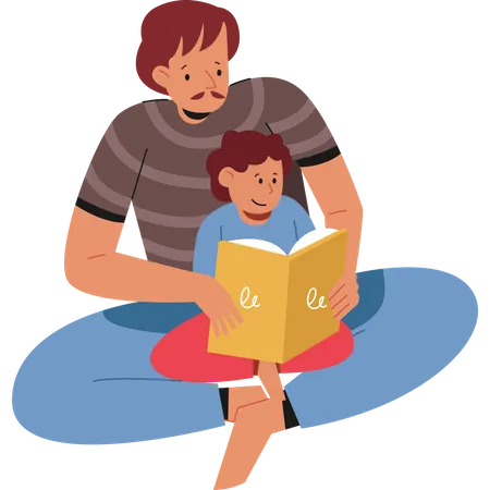 Father Reading Book  Illustration