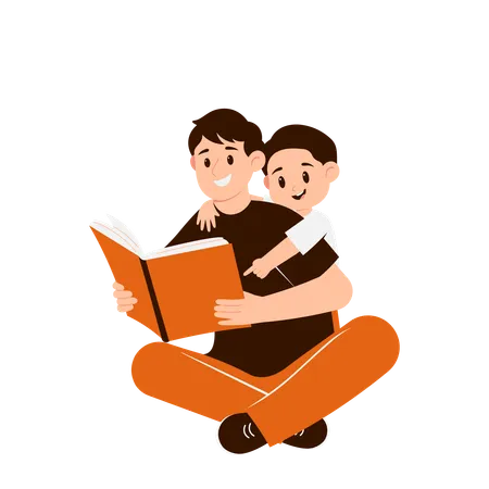 Father reading book to son  Illustration