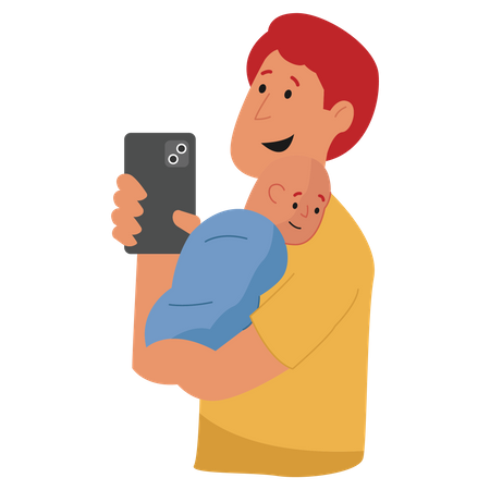 Father taking Selfie  Illustration